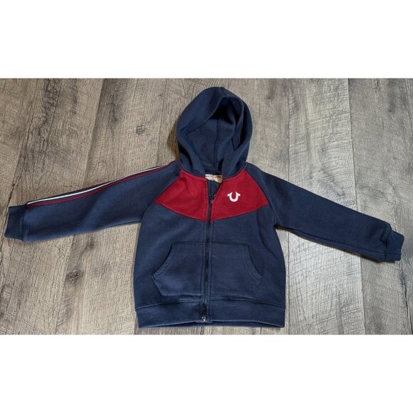 True Religion Hooded Jacket Unisex Baby 24 Month Blue Red Sweatshirt‎ Hoodie Zip - Picture 1 of 7